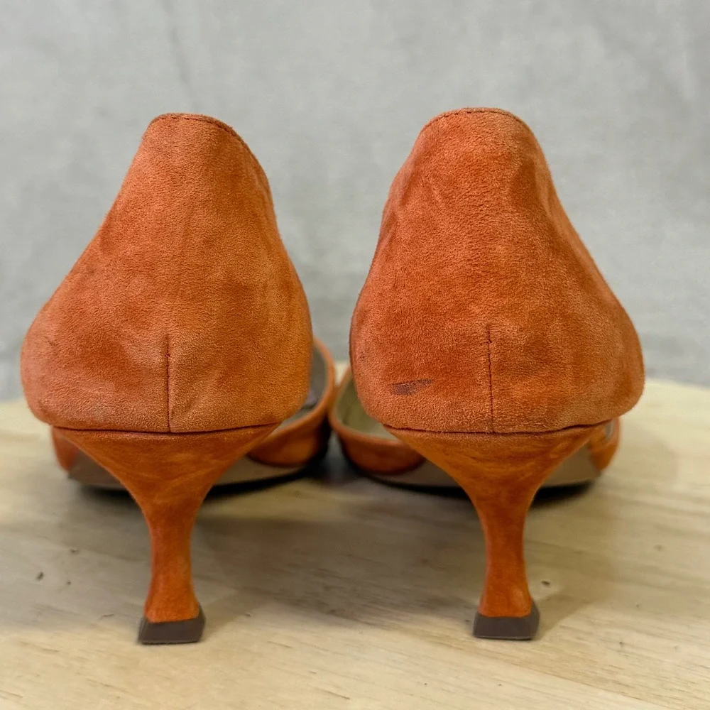 Ann Taylor Orange Suede d'Orsay Kitten Heel Pointed Toe Pumps Size 9.5M